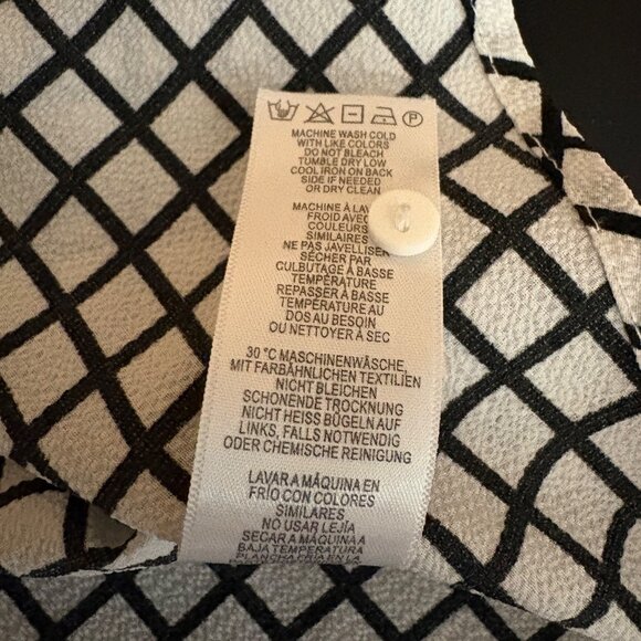 Adrianna Papell Blouse Womens Size Large Black White Windowpane Puff Sleeve Top - Picture 8 of 9
